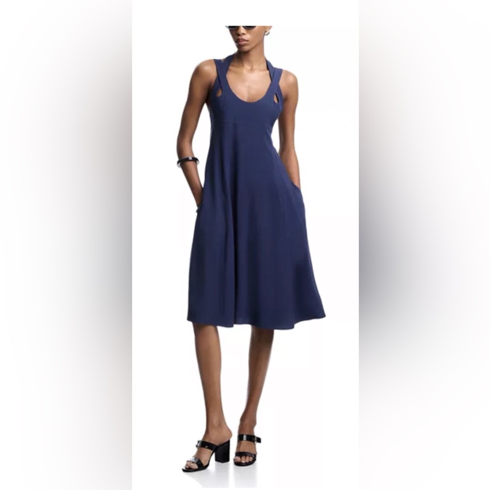 Emporio Armani Navy Blue Sleeveless A-Line Dress with Cutout Straps